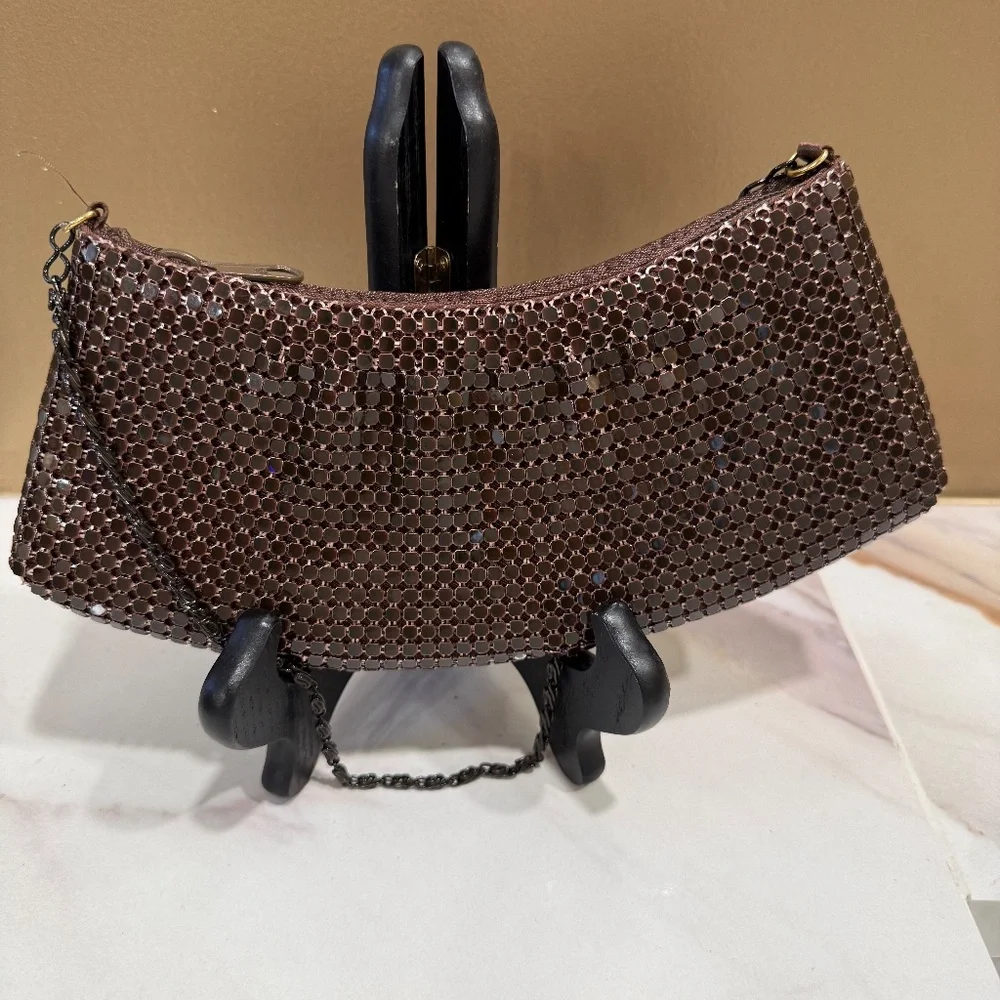 Brown metal mesh evening bag